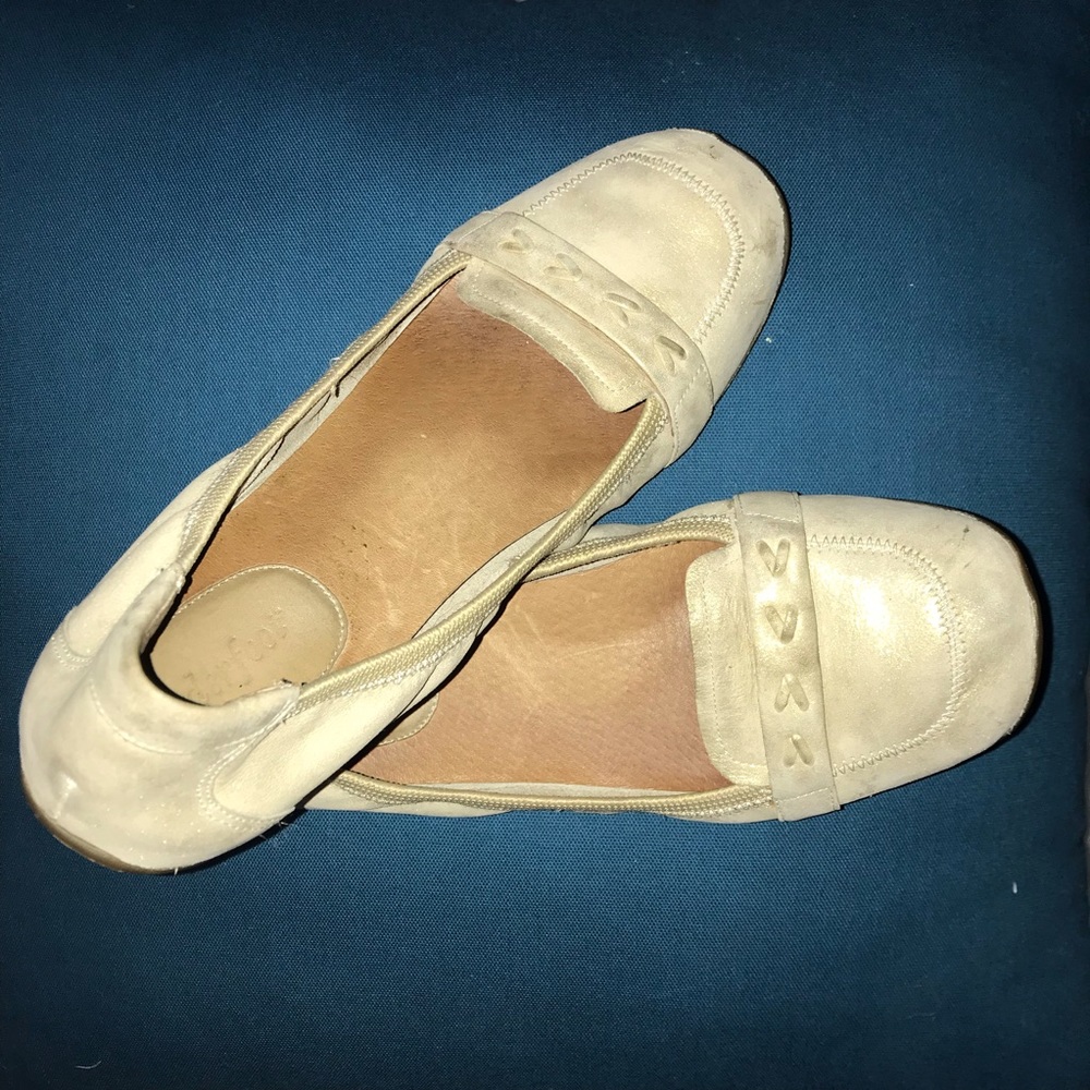 metallic gold leather loafers